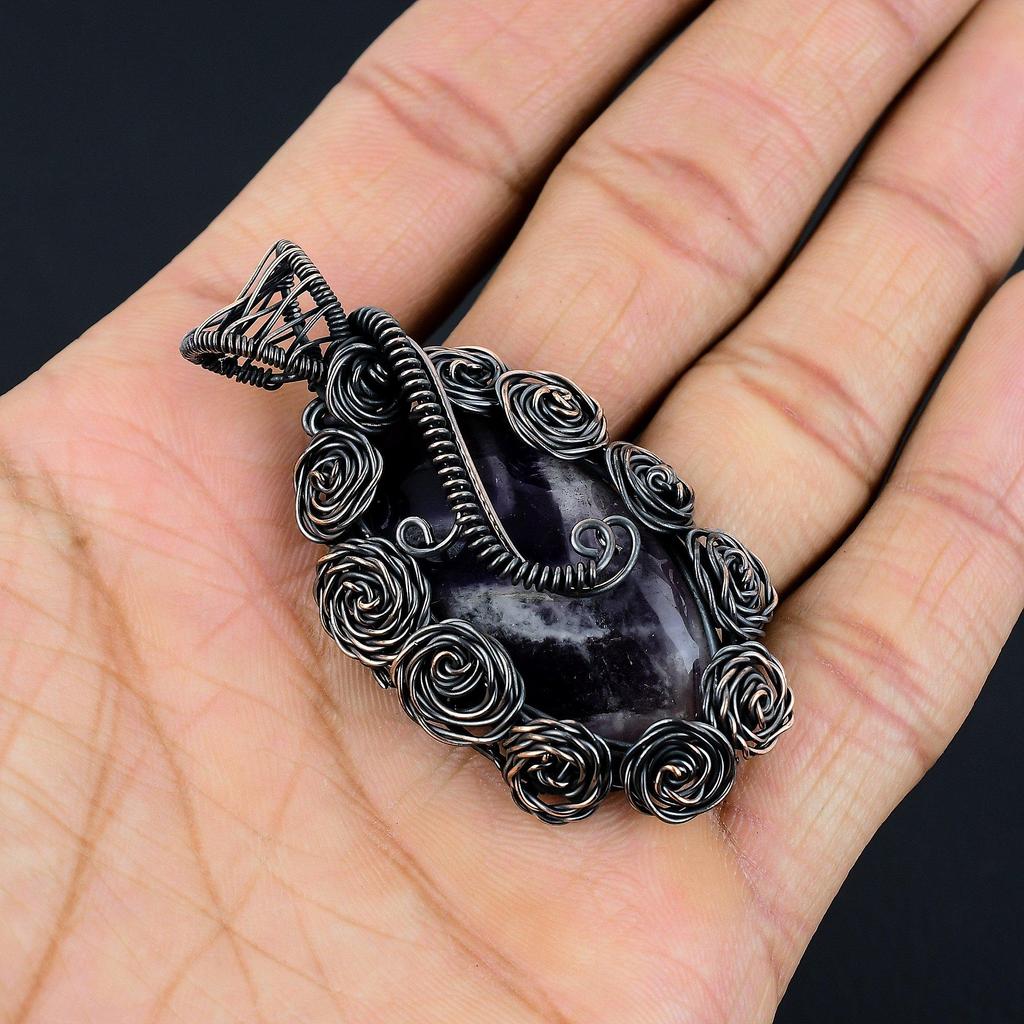 Sage Amethyst  Pendant, Gemstone 999 Copper Wire Wrapped Jewelry Pendant, Handmade Jewelry Birthstone Pendant, Gift For Him