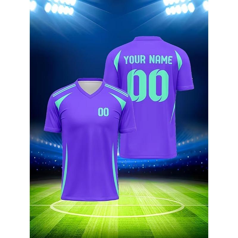 Printed Custom Name Team Name Numbers Football Jersey New Sports T Shirts Stripe Sports Jerseys Cool V Neck Tops Unisex Tee