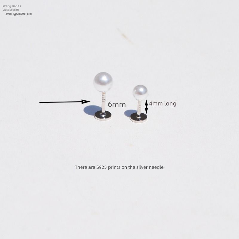 

S925 Sterling Silver Flat-Head Screw Tightening Buckle Pearl Stud Earrings Pearl 3mm * pole length 8mm single price