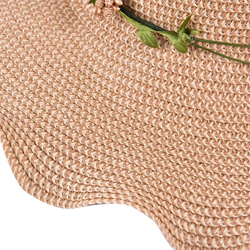 Women Sun Hat Big Wide Brim Beach Handmade Floral Summer Straw Sun Cap