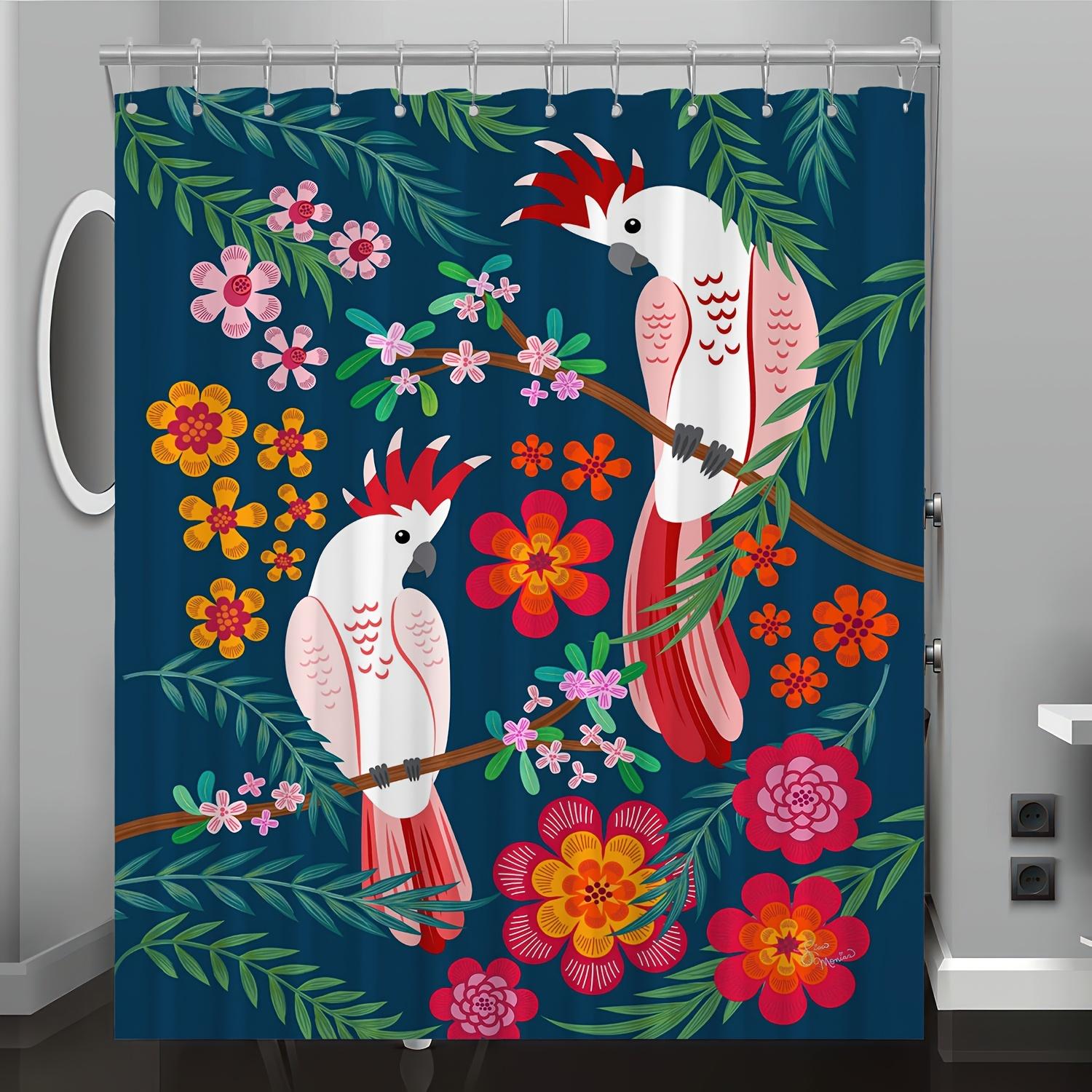 

1Pcs Floral Plant Parrot Cartoon Pattern Digital Printing Shower Curtain Bathroom Home Decor With Free Hook Polyester Fabric W60H190(CM)-1 Pcs