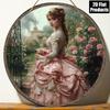 Vintage 2D Plane Round Wood Board Wall Art 8x8, Retro Woman Painting Metal Sign for Home Decor Kitchen Cafe Bar Living Room