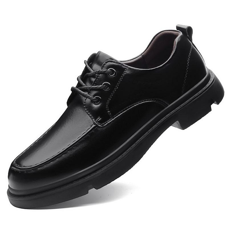 Foreign Trade Men's Shoes Soft Cowhide Rubber Thick-soled Fashion Casual Leather Shoes Over Feet Low-top Round Head Breathable Lazy Shoes