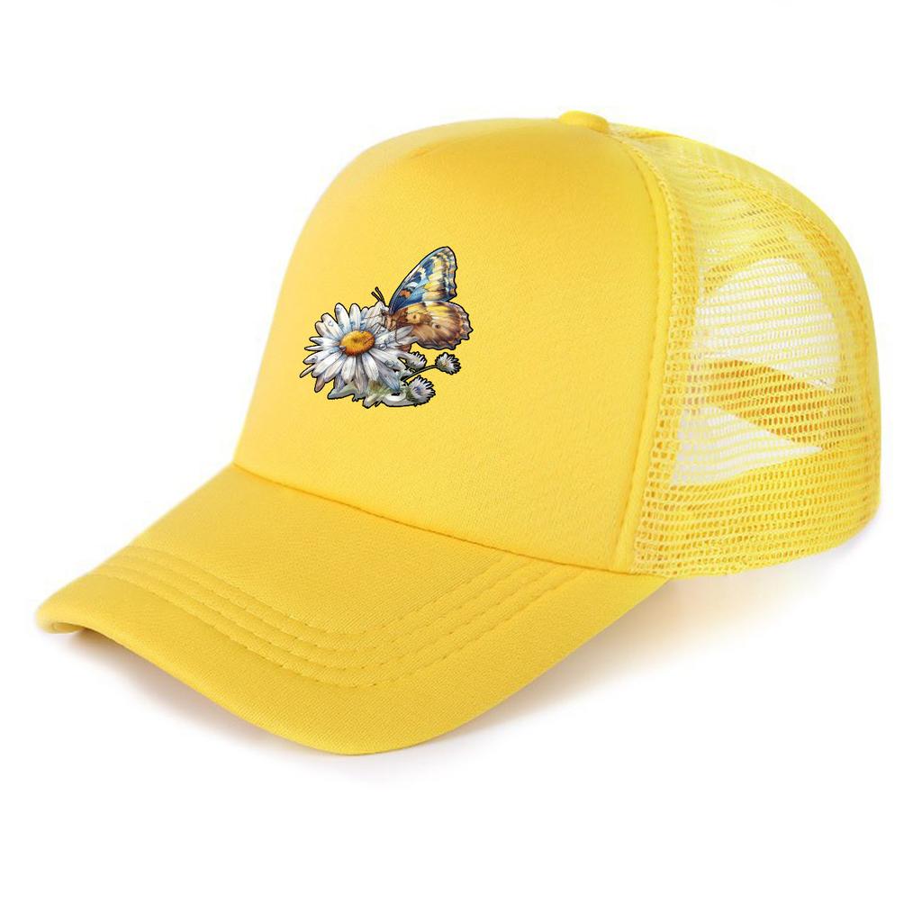 Flower Butterfly Printed Snapback Cap Adjustable Hip Hop Distressed Baseball Hat Unisex for Travelling Tennis Outdoor Sports