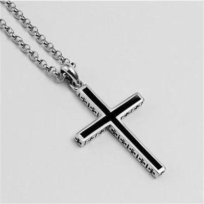 Αλυσίδα γοητευτικό μενταγιόν κολιέ Σταυρός απλός σταυρός Ανδρικά γυναικεία ασημένια μαύρα κοσμήματα