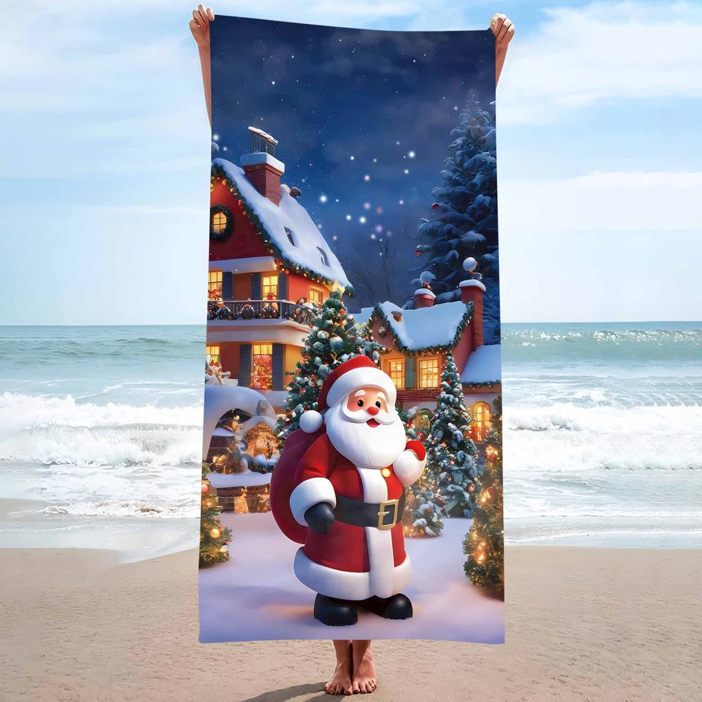 Merry Christmas Santa Claus Background Cute Single sided Printed Beach Towel Home Decoration Bath Towel 75x150cm Bathroom