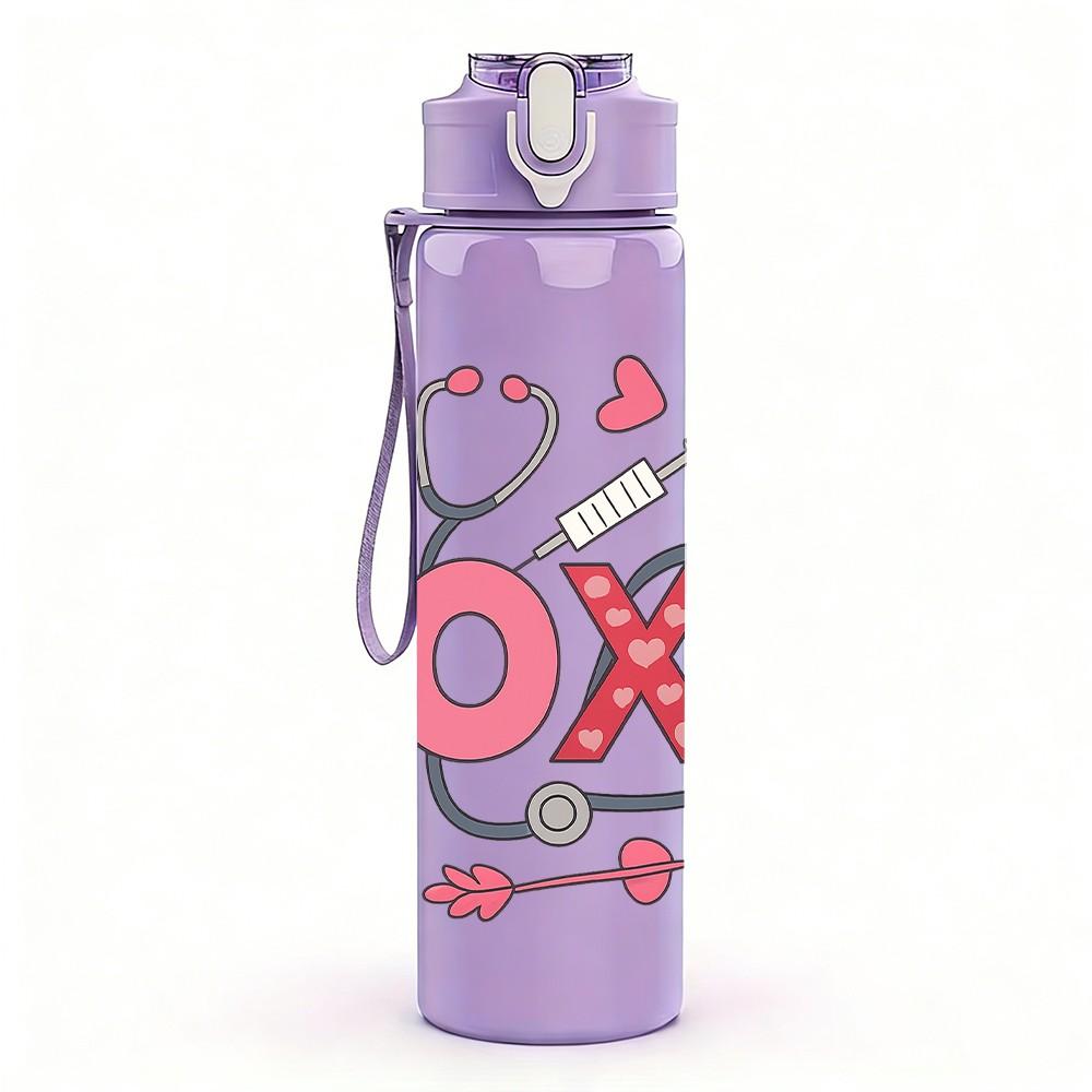 1PC XOXO Love Heart 750ml Color Plastic Sports Water Bottle Leakproof Flip Straw Lid Suitable for Sports Office Home Use