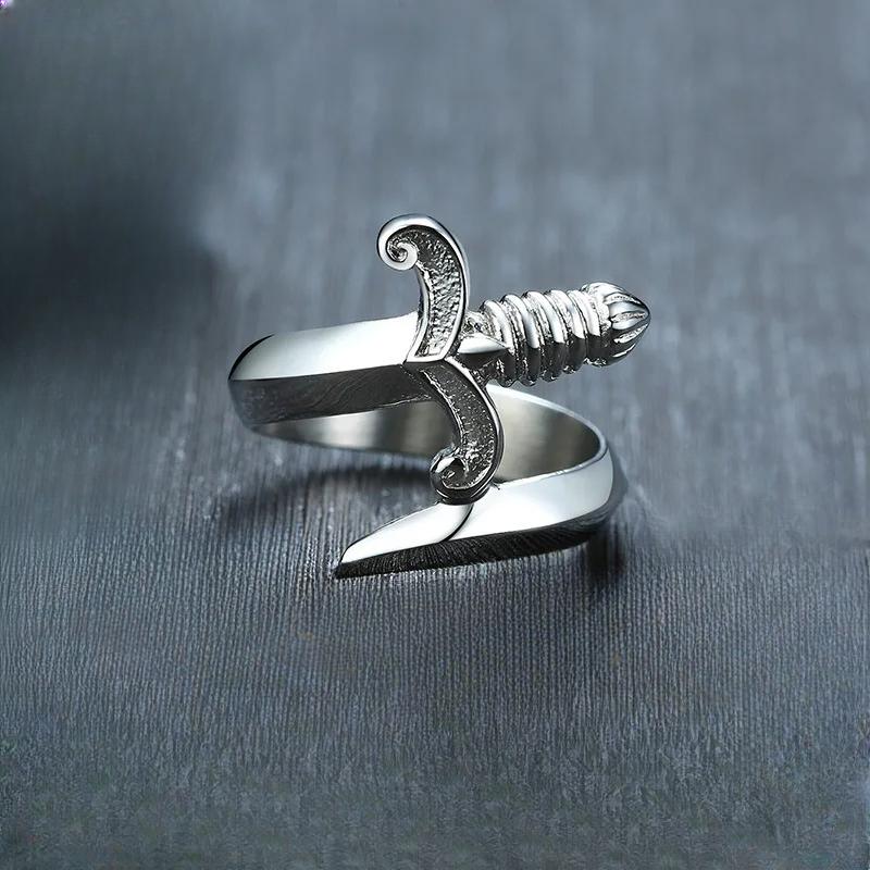 Punk Neo Gothic Design Dagger Ring for Men and Women Creative copper Color Curved Sword Ring Opening Adjustable Size Jewellery