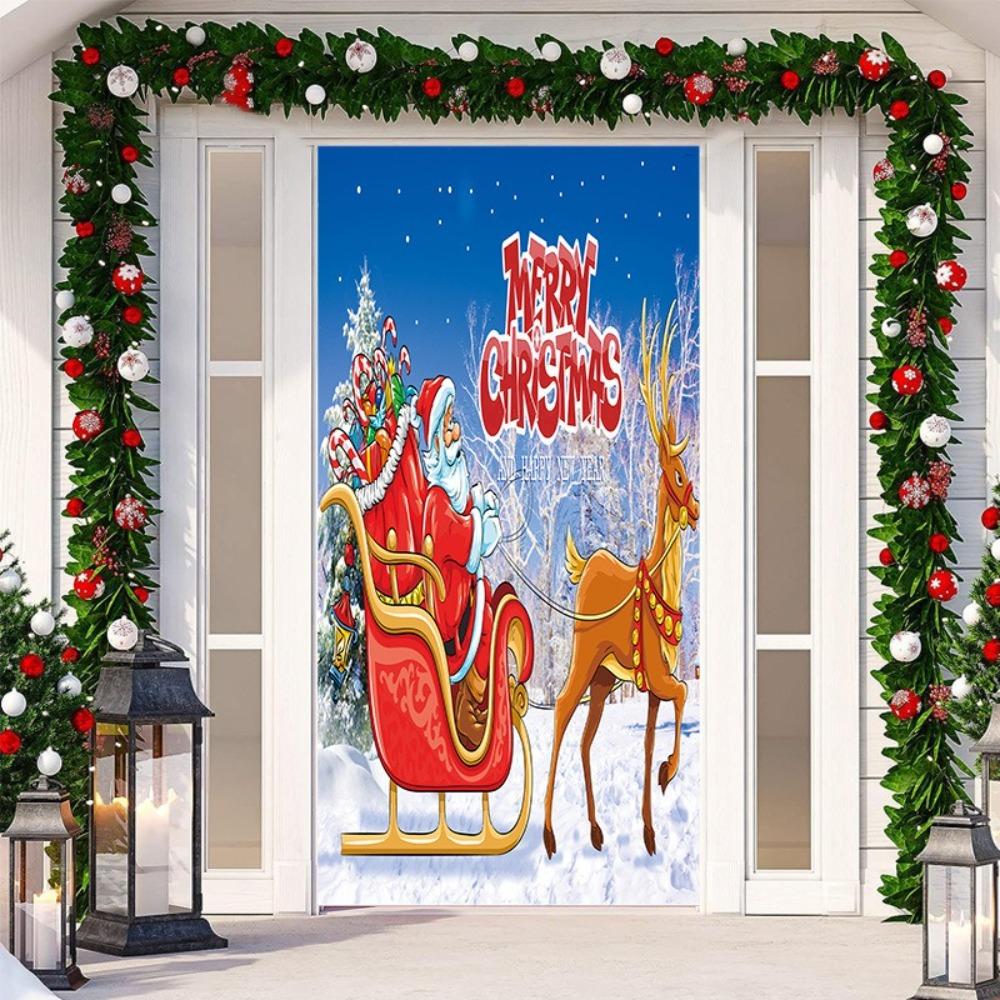 Santa Claus Christmas Hanging Cloth Fluorescent New Year Decoration  Entrance and Room