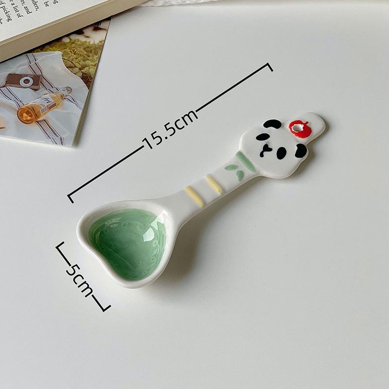 1PCS Cute Underglaze Ceramic Spoon Cartooon Long Handle Perfect For Home Dessert Spoon Yogurt Oatmeal Kitchen Accessories4