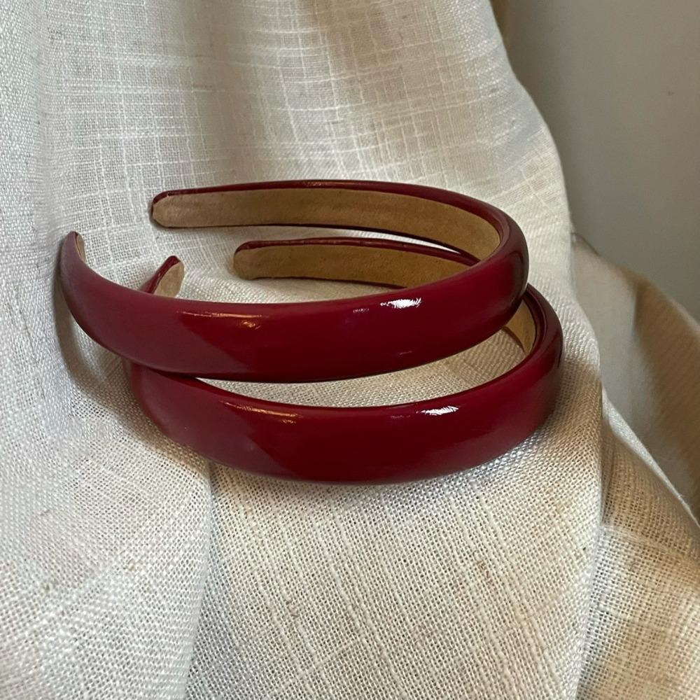 Retro Wine Red Leather Headband Leather Vintage Red Headband Fashion Compression Headband  Women