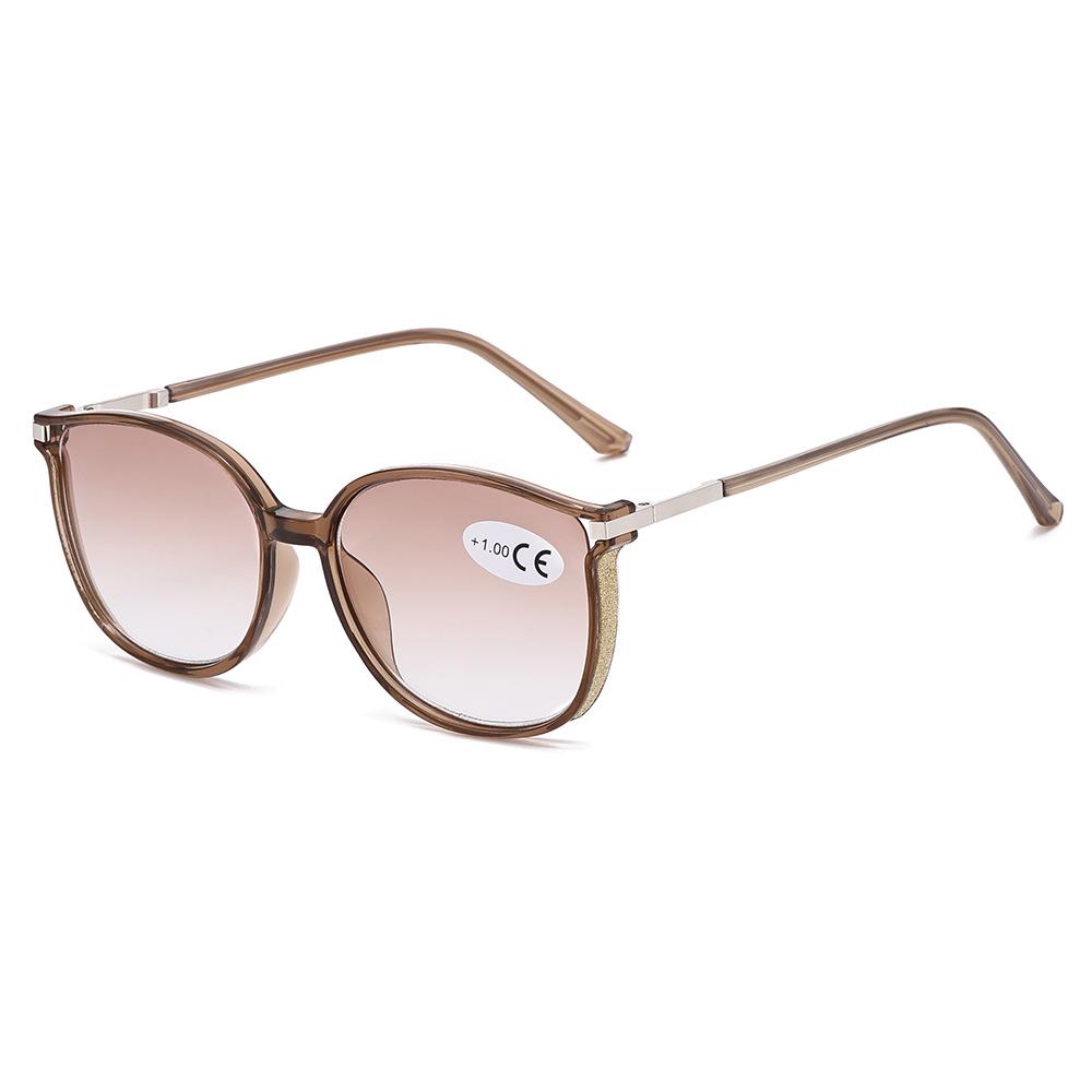 Retro Gray and Tea Lens Progressive Reading Glasses with Large Frame