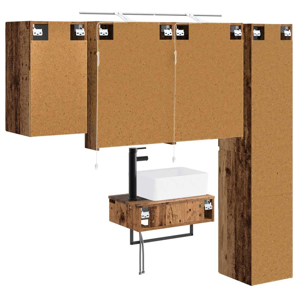 Bathroom Furniture Set 5 Pcs Reclaimed Wood Engineered Wood and Glass