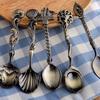 5Pcs/Set Coffee Scoop Antique Graceful Shape Alloy Royal Style Table Spoon for Home