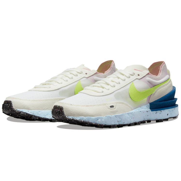 Nike Waffle One Crater Mesh Suede Leather Recycled Materials Low-Top Lifestyle Sneakers Women Sneakers White Green Blue DJ9640-100