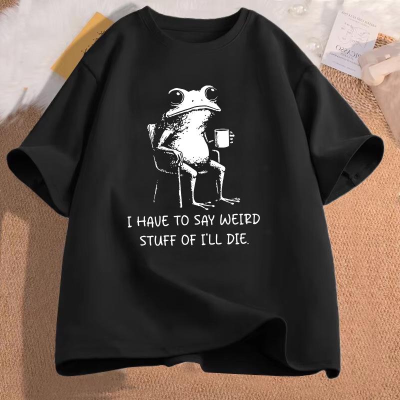 Funny Frog Weirdcore Coffee T Shirt Cotton Short Sleeve Tshirt Streetwear Casual Round Neck Frog Tees Y2k Clothes Unisex Tops
