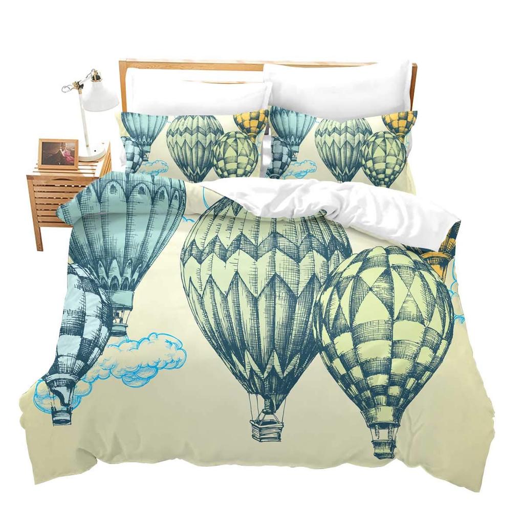 Hot Air Balloon Comforter Cover Set Vintage Bedspread Cover for Kids Landscape Quilt Cover Microfiber Polyester Bedding Set 3pcs