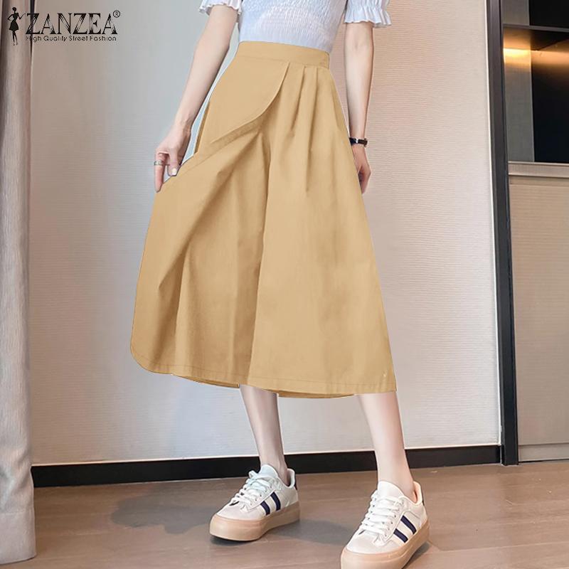 ZANZEA Women Casual Elastic Waist Summer Loose Capri Pants