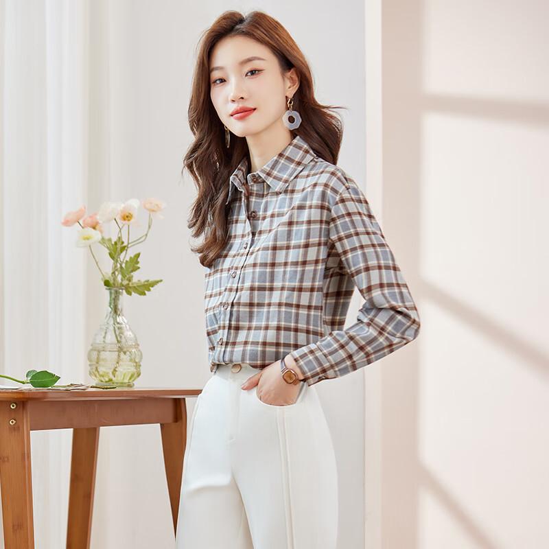Women's Plaid Long Sleeve Slim Fit Shirt