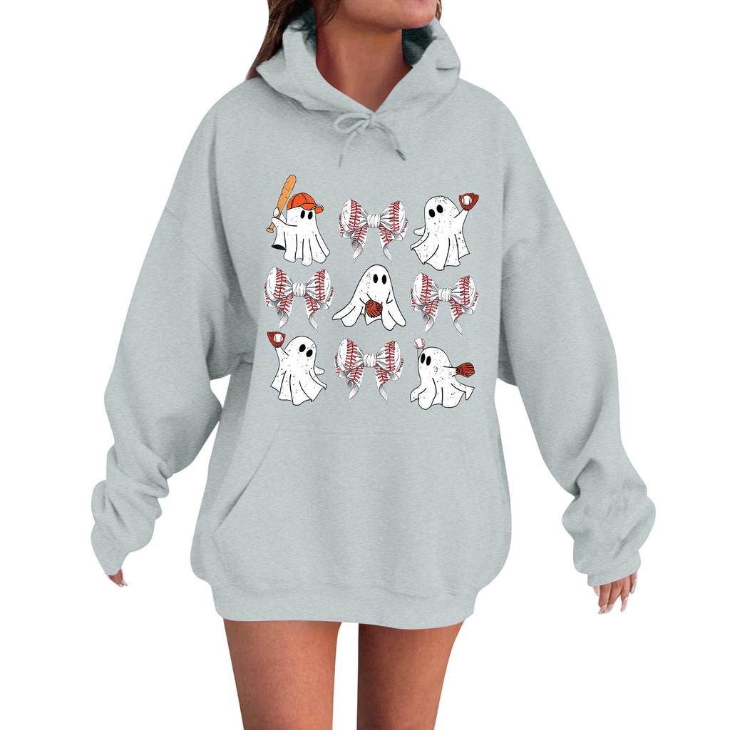 Women's Casual Fashion Comfortable Round Neck With Hood Long Sleeve Halloween Print Warm Sweatshirt