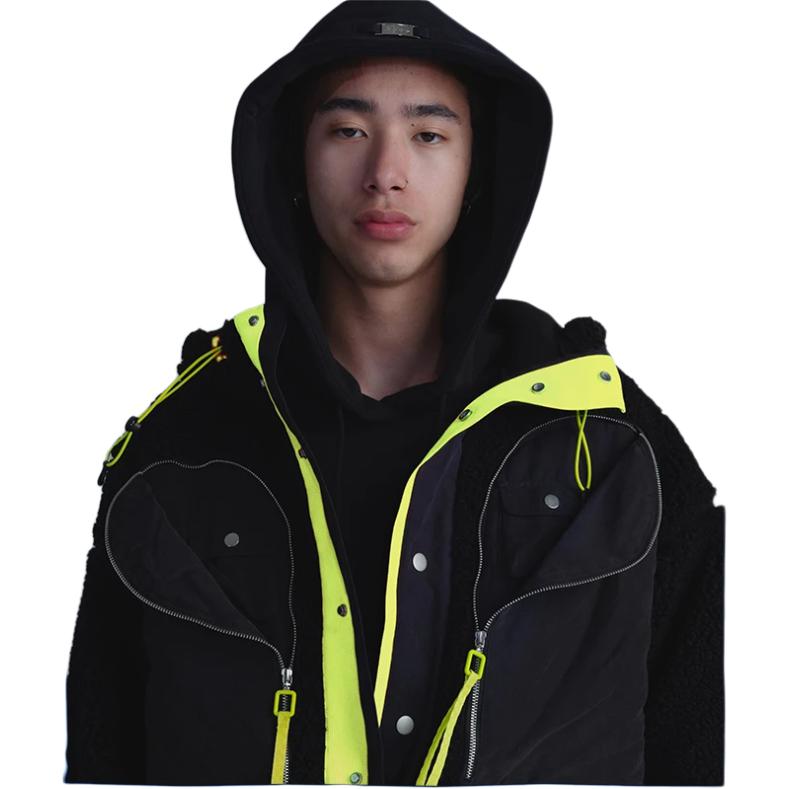 Li Ning China Series Hidden Zipper Hooded Cotton Jacket With Back Print Men Jackets Black AFDSB33-2