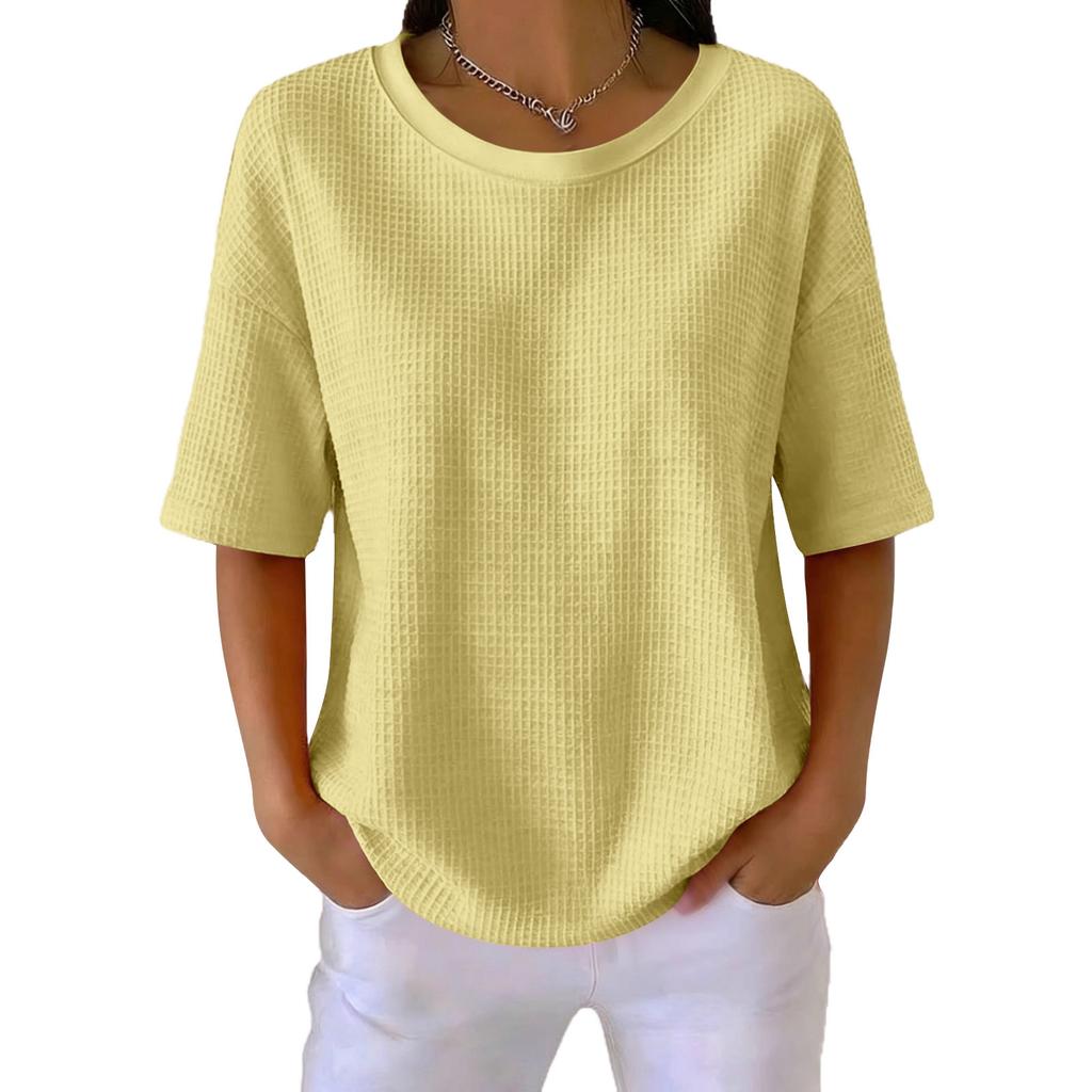 Women's New Summer Color Knit Round Neck Short Sleeve Top