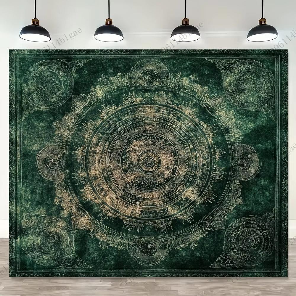 

Vintage Green Mandala Wall Art Elegant Green Mandala Room Accent Headboard Aesthetic Room Decoration Background Cloth Room decor 29x37in