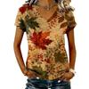 Women's V-Neck Short Sleeve Top with Maple Leaf Print for Casual Everyday Wear