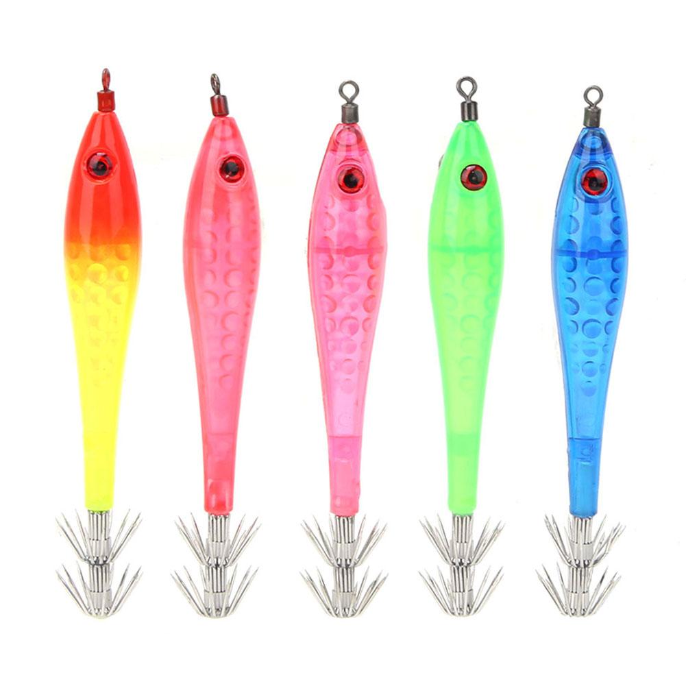 5 Pcs Luminous Squid Jigs Artificial Fishing Lures with 2 Layer Hooks Fish Tackle Accessories