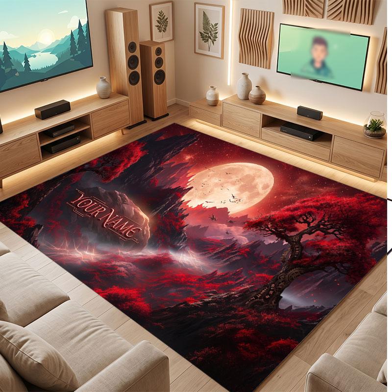 Space Cosmic Theme Crystal Velvet Floor Rug Personalized Custom Name Text Warm Carpet Home Decoration