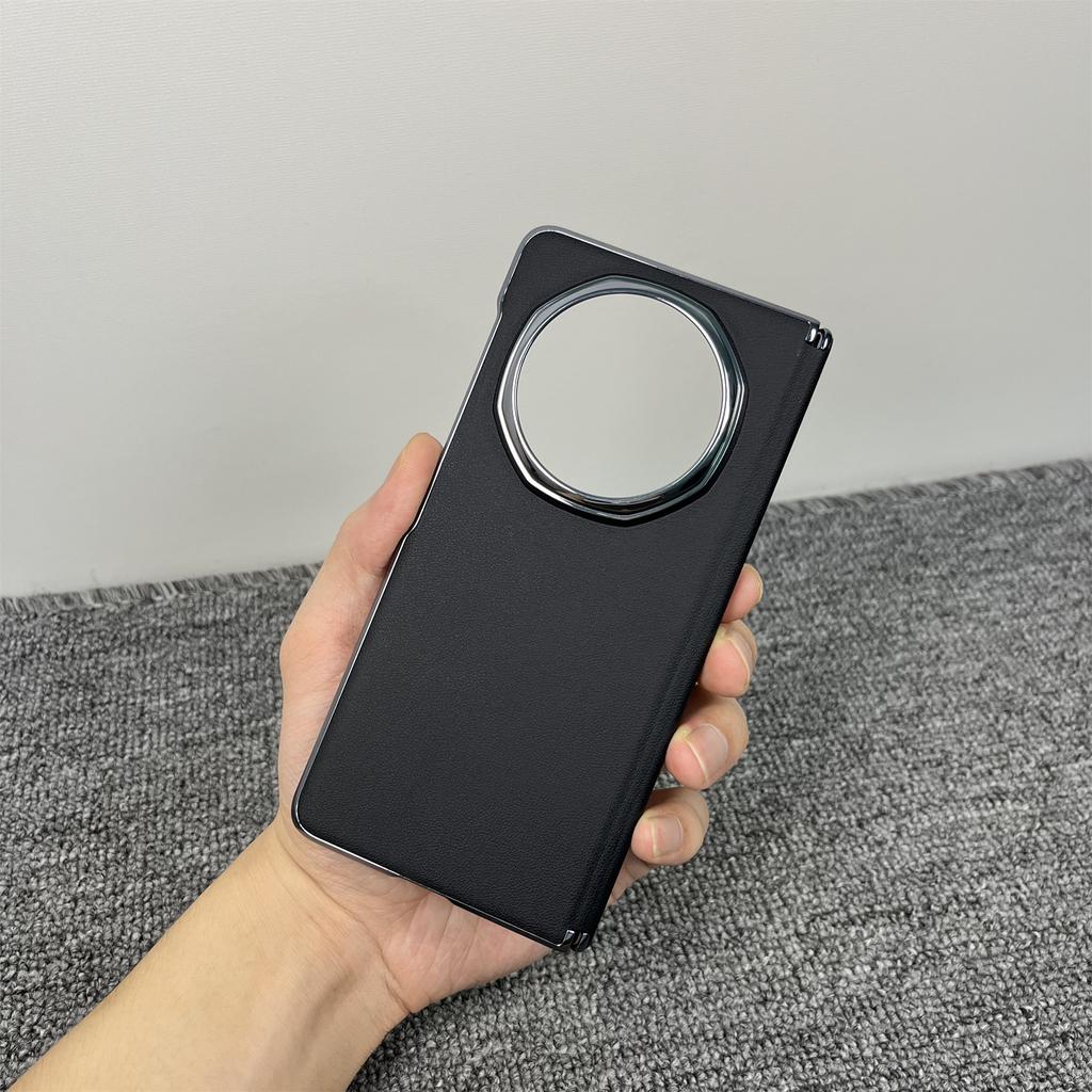 For Honor Magic V6 Case Luxury PU Leather Phone Back Cover Equipped With Central Hinge Protection Fashion Simple Shell