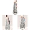 Gray Bow Tie Cargo Pants For Women Summer High Waist Wide Leg Casual Trousers