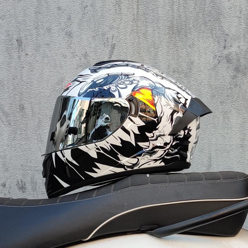 LVS Full Face Motorcycle Helmet with Dual Lens Stylish Fast Release Racing Helmet Moto DOT Approved