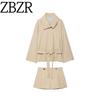 Zbzr Autumn New Women Clothes Western Style With Belt Vertical Lapel Long Sleeve Trench Coat Shorts Set 5063799