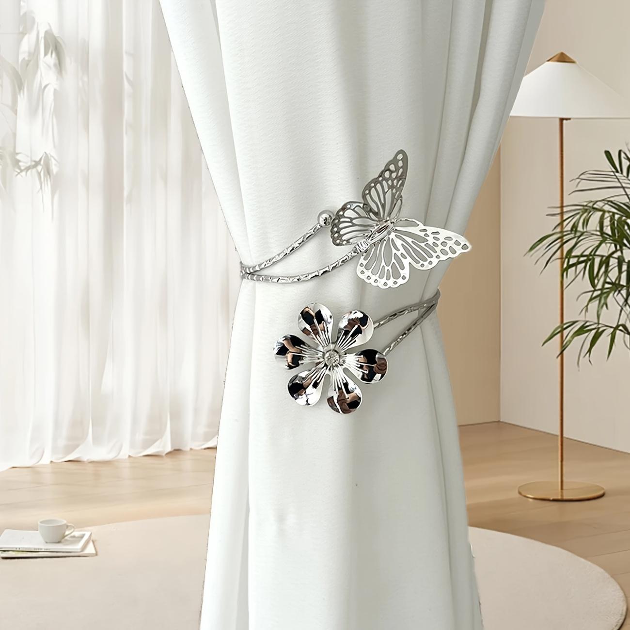 

Elegant Golden Butterfly & Floral Metal Curtain Tiebacks - Adjustable No-Drill Hangers for Living Room, Bedroom, Office Decor