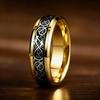 Celtic Black Carbon Fiber Rings,  Gold Color Men Stainless Steel Dragon Rings, Men Wedding Band Jewelry