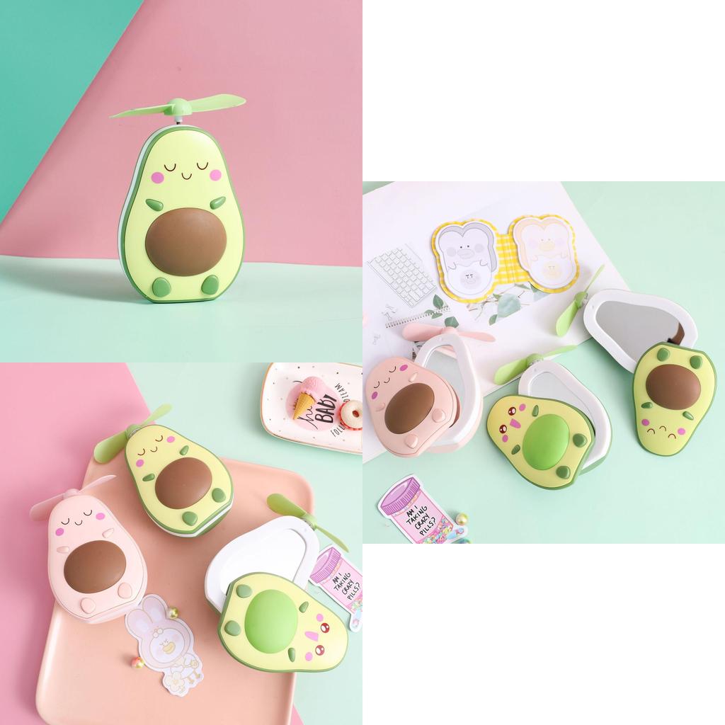 Cute Avocado Fruit Toy Handheld Fan Usb Rechargeable Lighted Makeup Mirror Mini Fan Customized