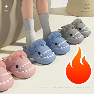 Chaussons amovibles en coton requin, pantoufles chaudes et moelleuses en polaire épaisse et imperméable pour couple