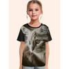 Roupa de Menina 2025 Gato de Desenho Animado Animal Fofo Estampa 3D Moda Casual Camisetas Engraçadas Camisetas de Menina Top de Verão de Manga Curta