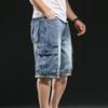 Pánské džínové šortky se širokými nohavicemi, více kapes, 7/8 délka, pracovní cargo džínové šortky, tučné plus size džínové šortky pro muže
