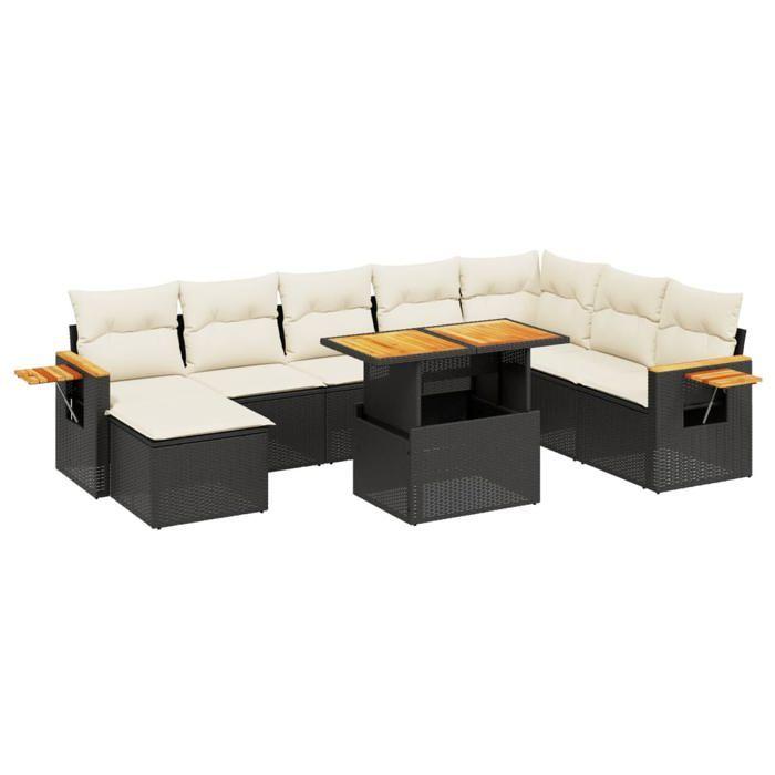 VidaXL Salon de Jardin avec Coussins 9 pcs, Canapés de Terrasse, Ensemble de Meubles de Patio, Mobilier d'Extérieur, Noir 3273653