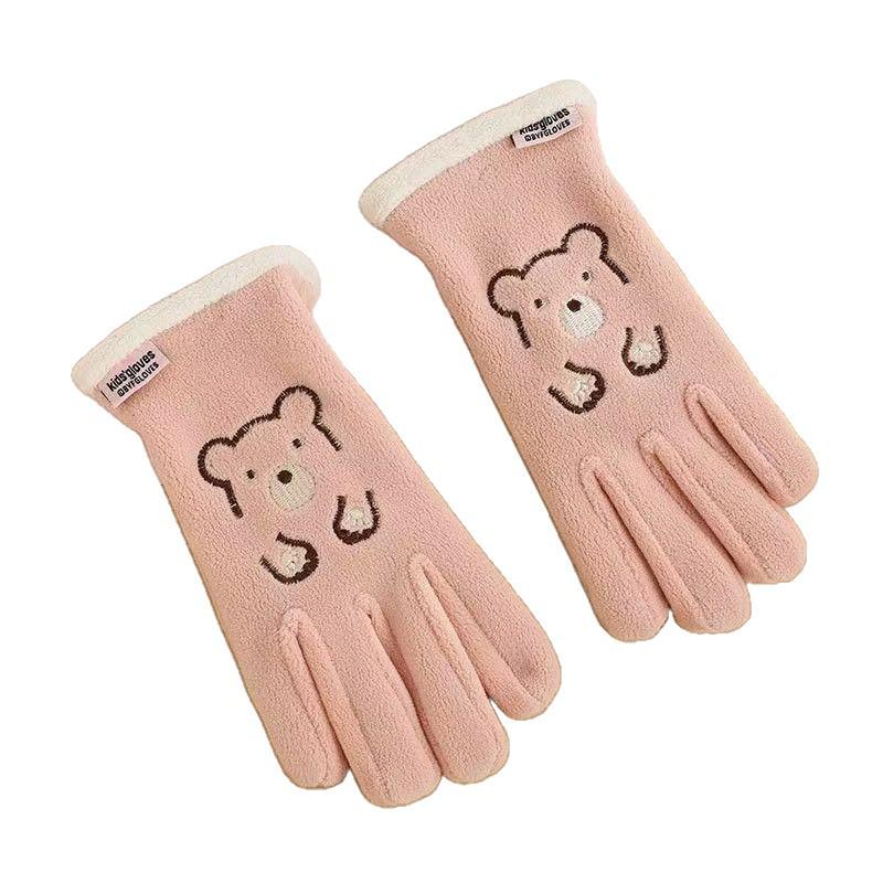

Kids Winter Plus Velvet Warm Cartoon Gloves - Windproof, Anti-freeze, Outdoor Cold Protection for Boys and Girls Pink Bear