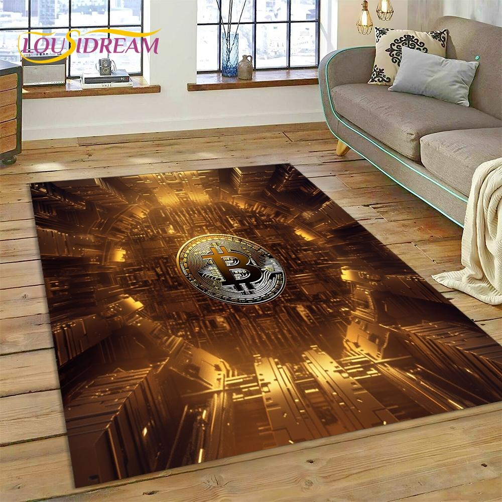Bitcoin 3D Virtual Currency NFT Area Rug Carpet for Living Room Bedroom Home Decor,Floor Mat Non-slip for Sofa Doormat Gift Kids