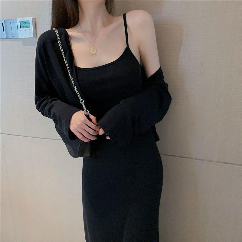 Elegant Long-Sleeved Autumn Two-Piece: Waist-Slimming, Figure-Flattering Dress