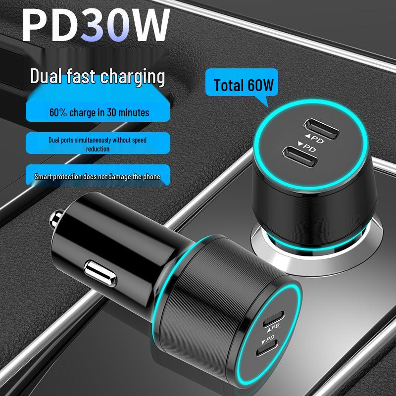 60W Dual Type-C Car Charger for iPhone 15