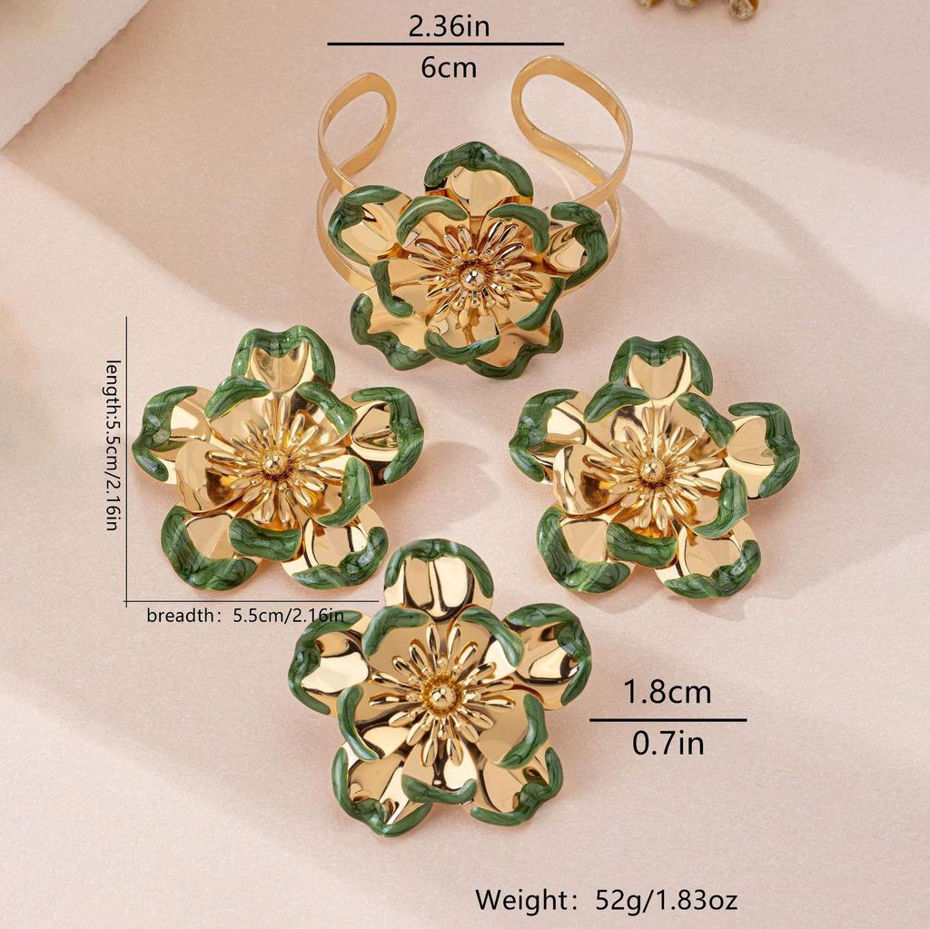 Fashion Flower Earrings Ring Bracelet Set