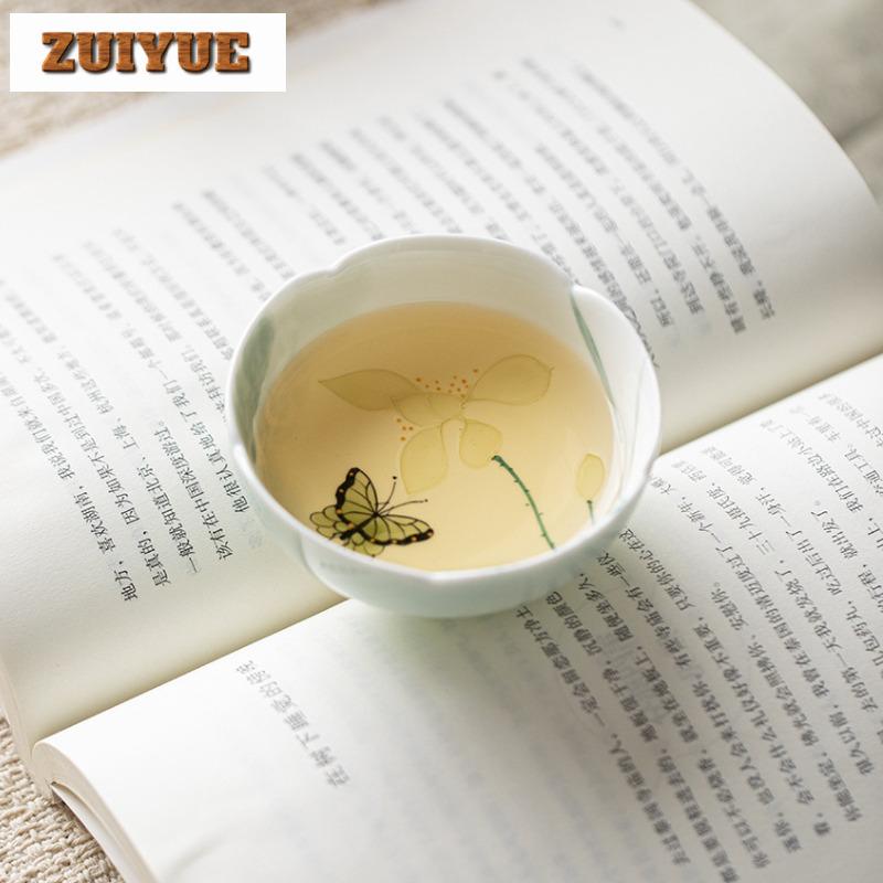 120ml Hand-painted Flower Teacup Elegant Tea Bowl Water Jug Tea-tasting Meditation Cup Chazhan Master Cups Tea Items Collection