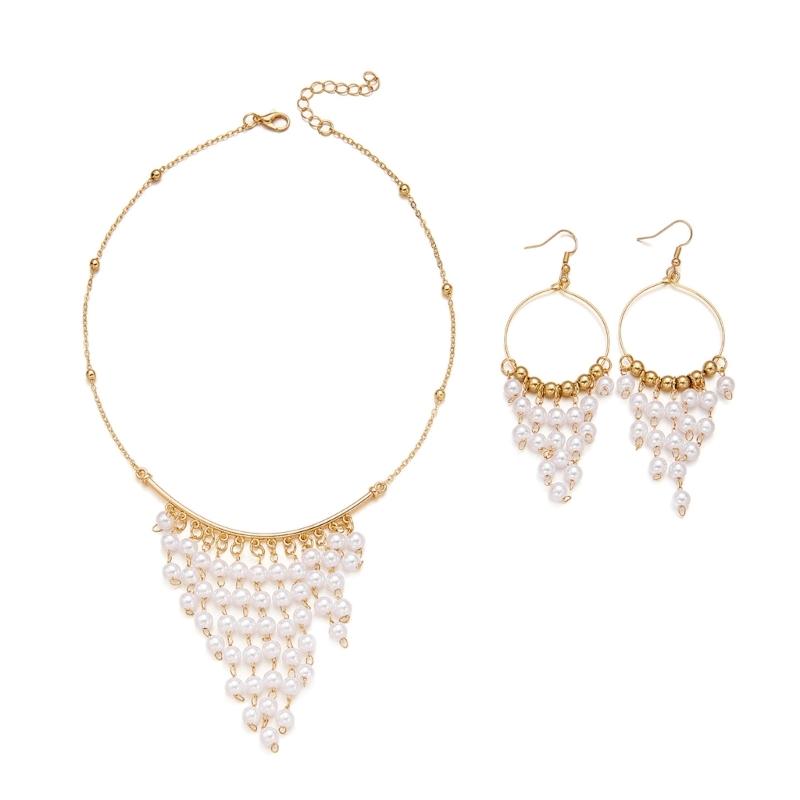 

Elegant Necklace and Earrings Combination Set Tassels Design Perfect Decorating Neckline Celebration Professional Event 1