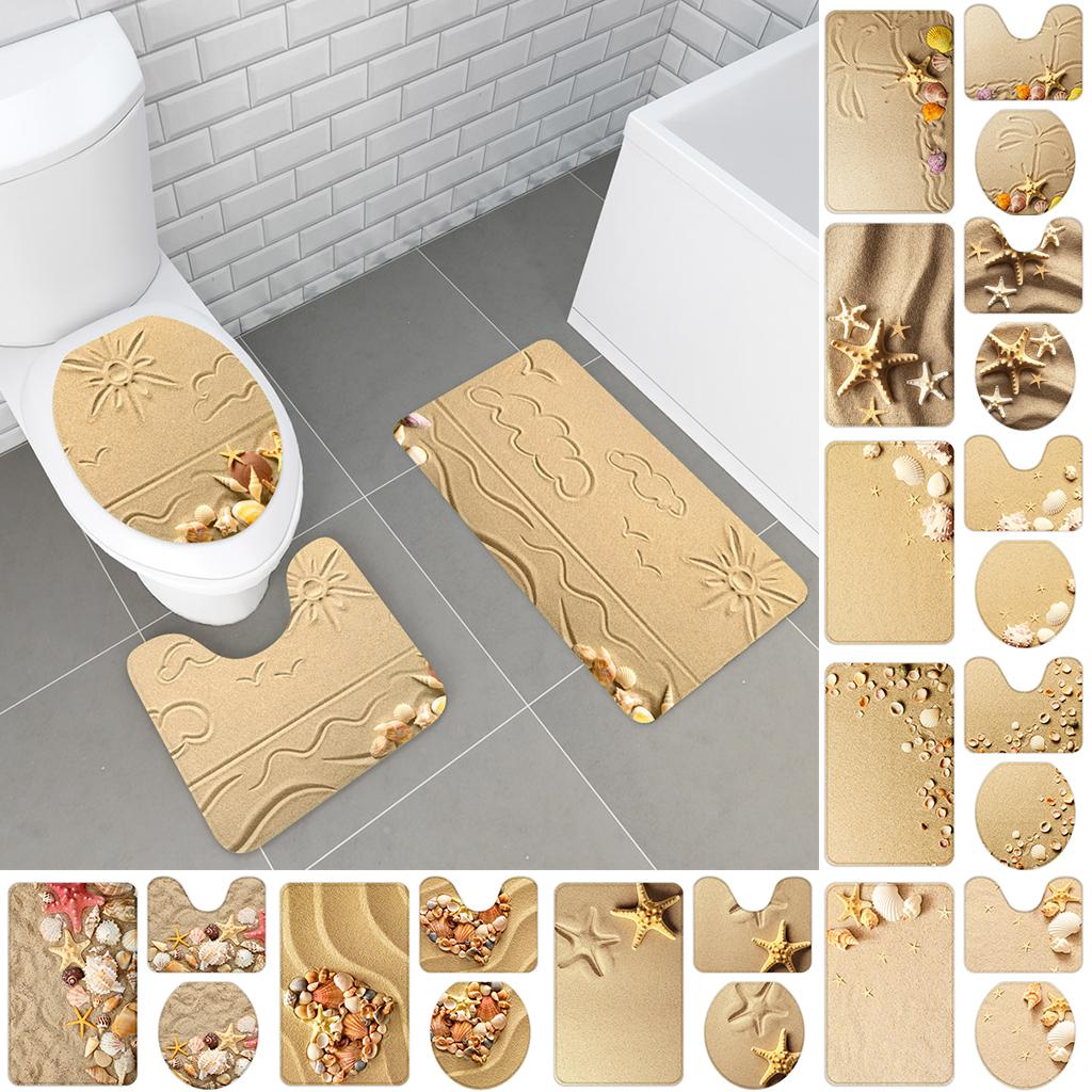 PULABO 3-teiliges Badematten-Set – Ozean-Delfin-Muster, Rutschfeste Unterseite, Für Badewanne, Toilette & Waschbecken