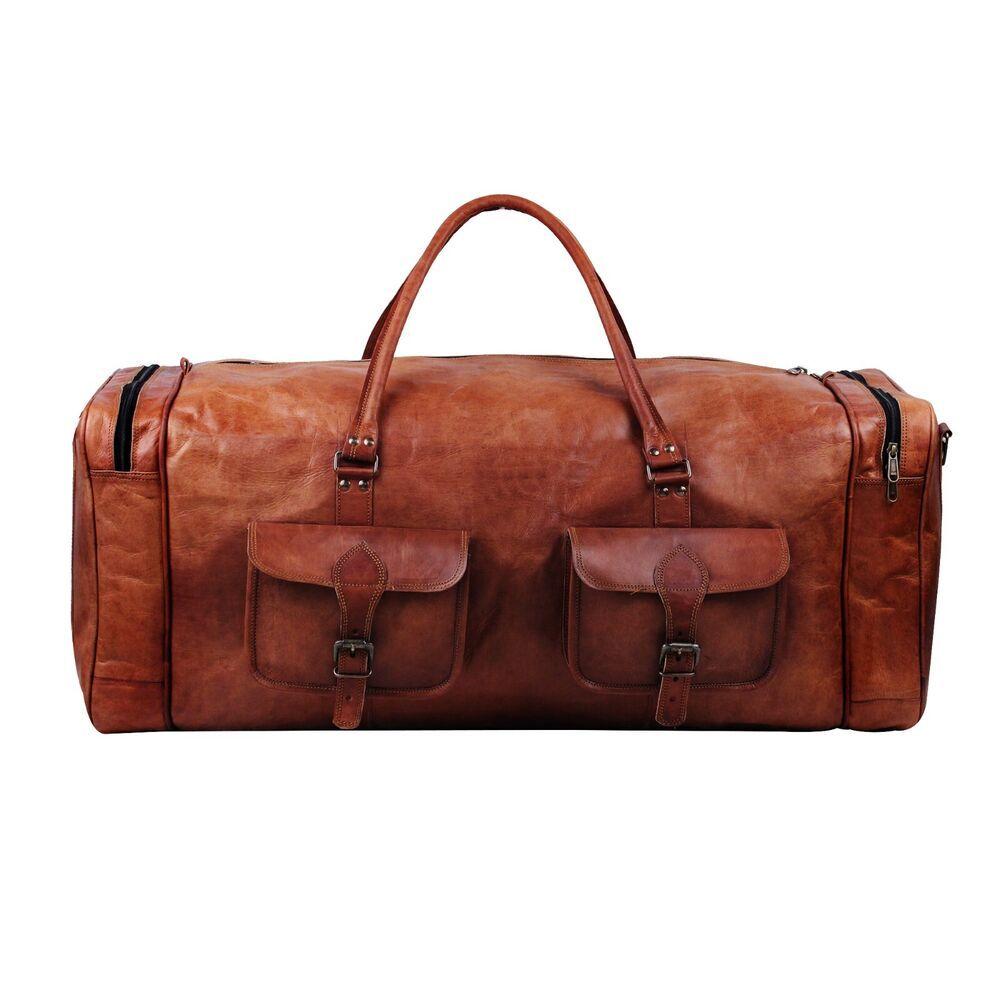 Bag Leather Travel Duffel Luggage Men Brown Weekend Genuine Gym New Vintage